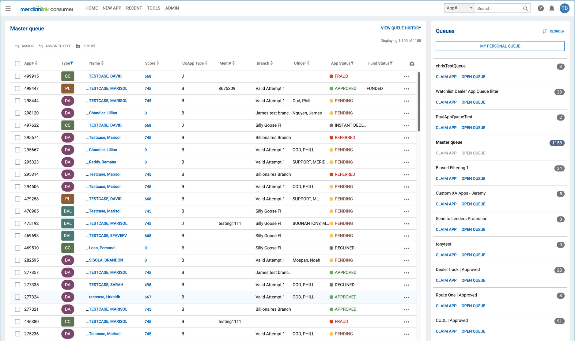 MeridianLink Consumer App Type Color Code example screenshot 1