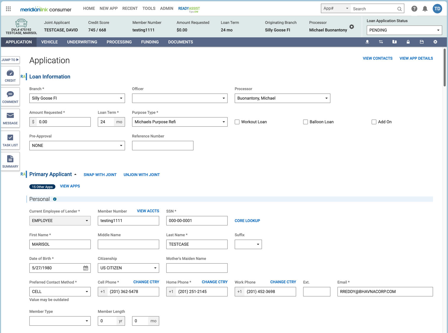 MeridianLink Consumer App Type Color Code example screenshot 2