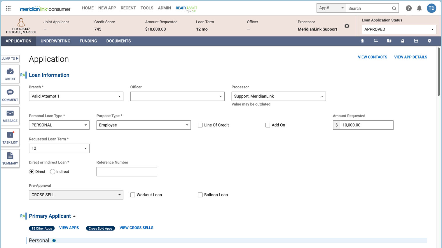 MeridianLink Consumer App Type Color Code example screenshot 5