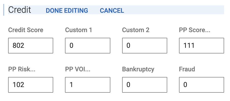 MeridianLink Consumer/Opening Point Predictive Scores Screenshot